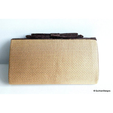 Wedding Party Clutch, Hard Body Purse, Brown And Copper Bronze Fabric Purse